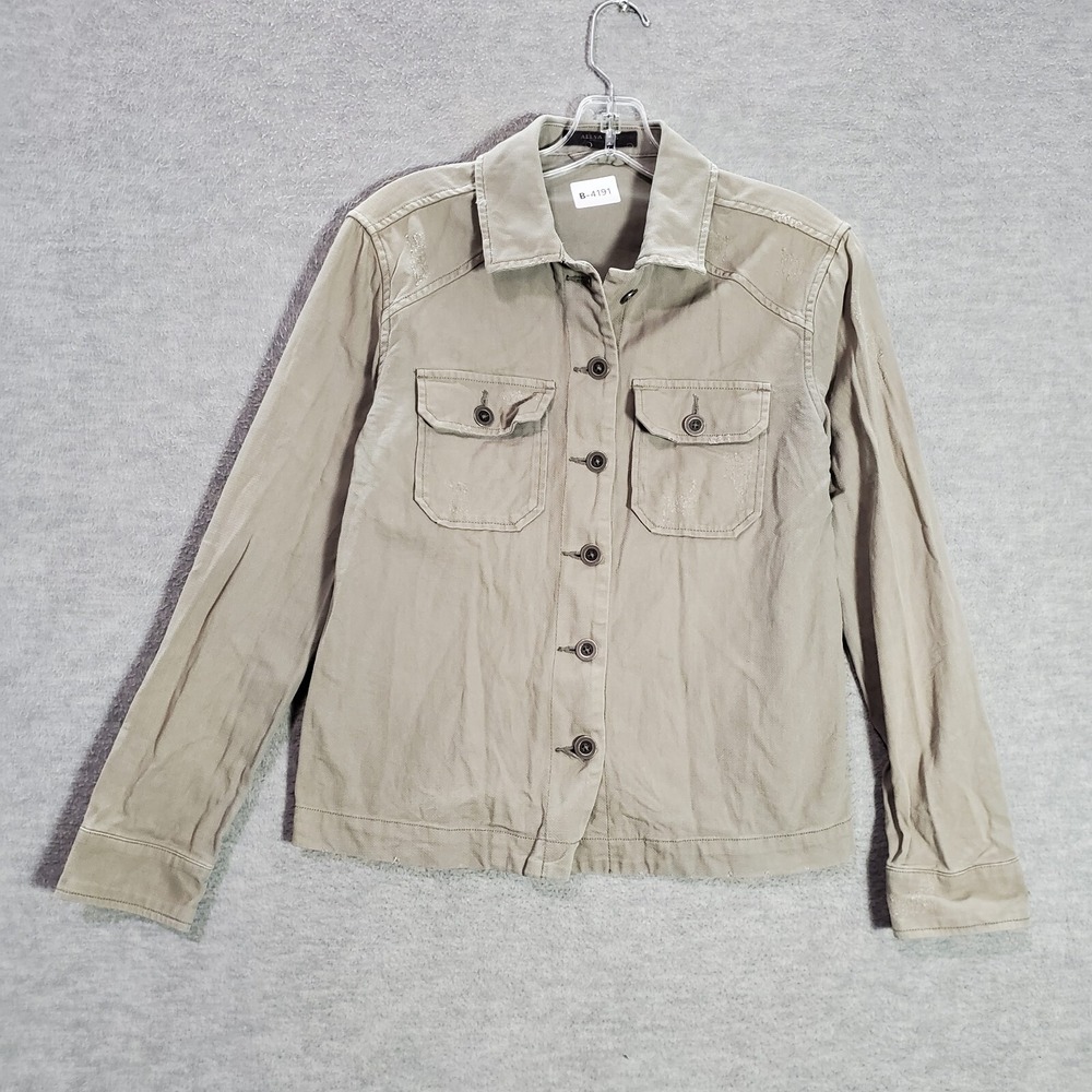 All Saints Women Jacket Small Beige Utility Pockets Long Sleeve READ
